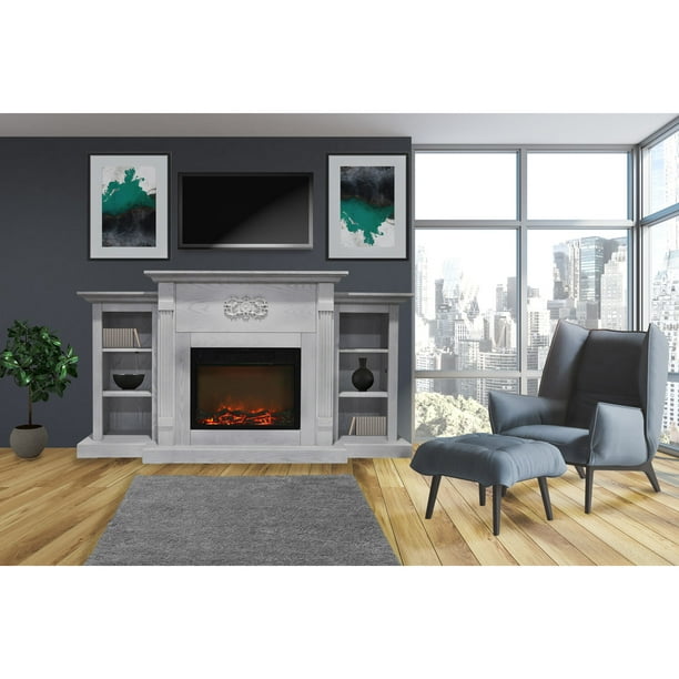 Electric Fireplace in Mahogany with Built-in Bookshelves and an Enhanced Log Display Classic 72 in Electric Fireplace in Mahogany with Built-in Bookshelves and an Enhanced Log Display Classic 72 in